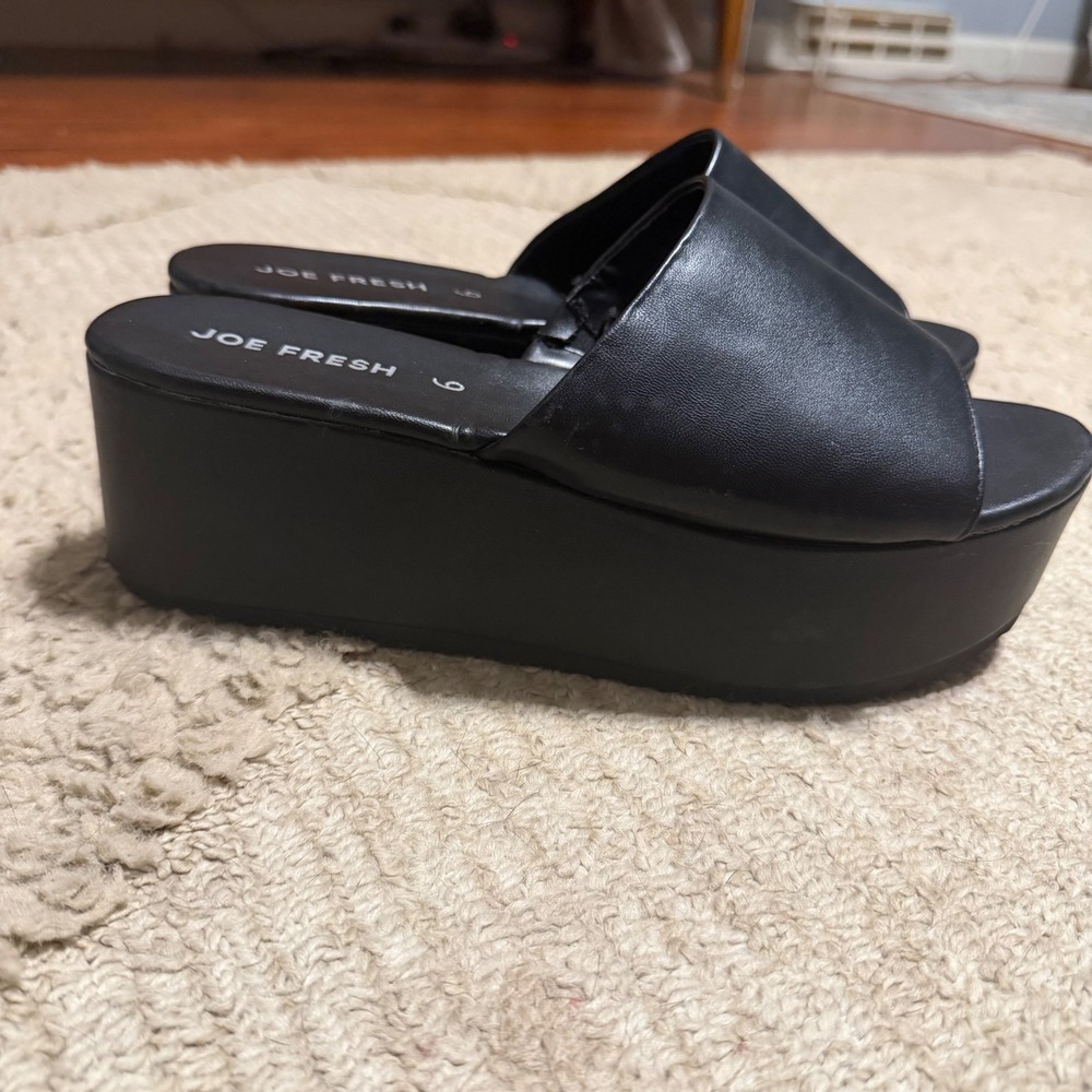Joe Fresh Black Chunky Platform Slide Sandals Women Size 6 Minimalist 90s Style